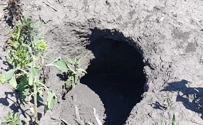 we.ua - На полях Херсонщини після зникнення Каховського водосховища виникають карстові провалля