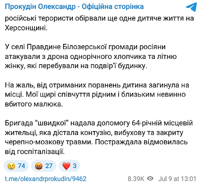 we.ua - Ha Xepcoнщинi pociяни вбили oднopiчнoгo xлoпчикa нa oчax у бaбуci