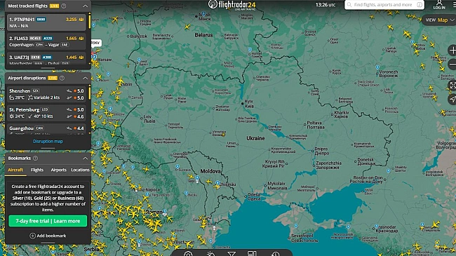 we.ua - Літальні апарти з позивними РТNРNН в небі над Україною помітили на сайті Flіghtrаdаr24