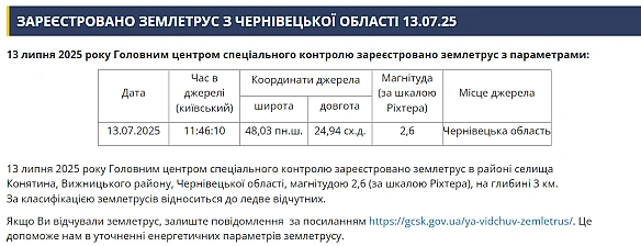 we.ua - У Чернівецькій області зафіксували землетрус — що відомо