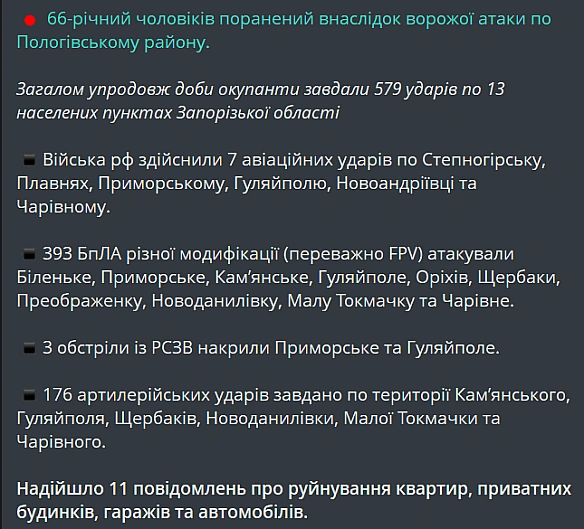we.ua - Окупанти завдали удару поблизу Запоріжжя — є поранений