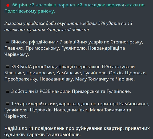 we.ua - Окупанти завдали удару поблизу Запоріжжя — є поранений