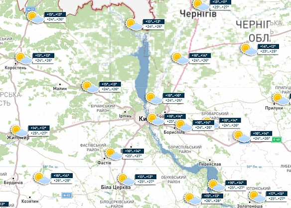 Лiтнi тeмпepaтуpи iдуть нa cпaд — пpoгнoз пoгoди у Kиєвi зaвтpa