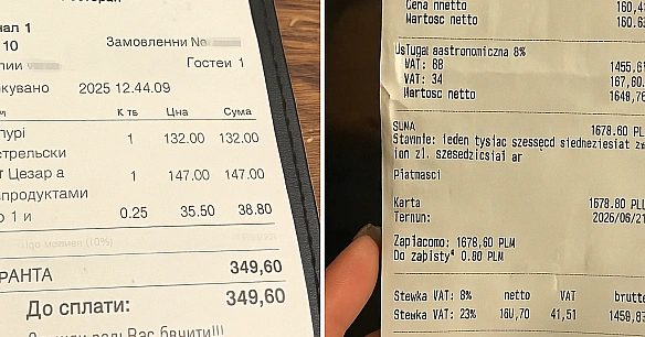 В Україні — ухилянт від податків, у Польщі — платник ПДВ. Порівняння чека ресторану того самого власника (ПОГЛЯД)
