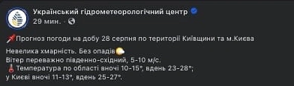 Погода в Києві в останній четвер літа — чи чекати спеки