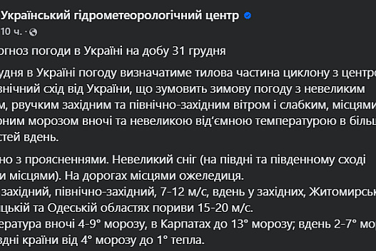 Гідрометцентр обіцяє на Новий рік погоду, якої не було 10 років - we.ua