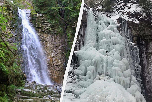 20-метровий Манявський водоспад на Прикарпатті повністю замерз - we.ua