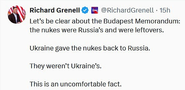 Цікаві дописи у мережі Х. Спецпредставник президента США Річард Гренелл:Давайте прояснимо ситуацію з Будапештським меморандумо... - WAS на we.ua