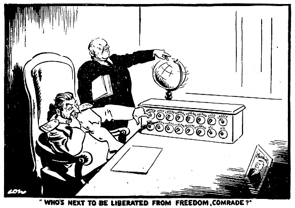 Це карикатура в британській газеті Evening Standard у березні 1948 року художника Девіда Лоу. Сталін обирає, «хто наступний буде... - WAS на we.ua