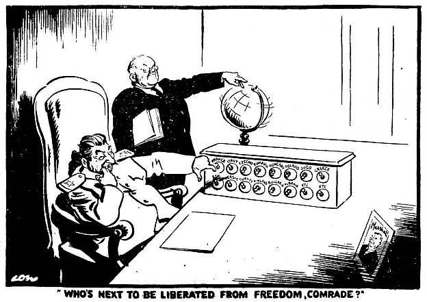 Це карикатура в британській газеті Evening Standard у березні 1948 року художника Девіда Лоу. Сталін обирає, «хто наступний буде... - WAS на we.ua