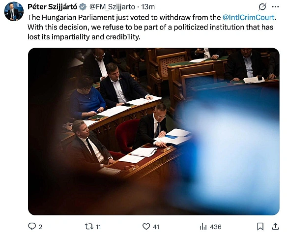 🐸🇭🇺 Парламент Угорщини проголосував за вихід із Міжнародного кримінального суду\