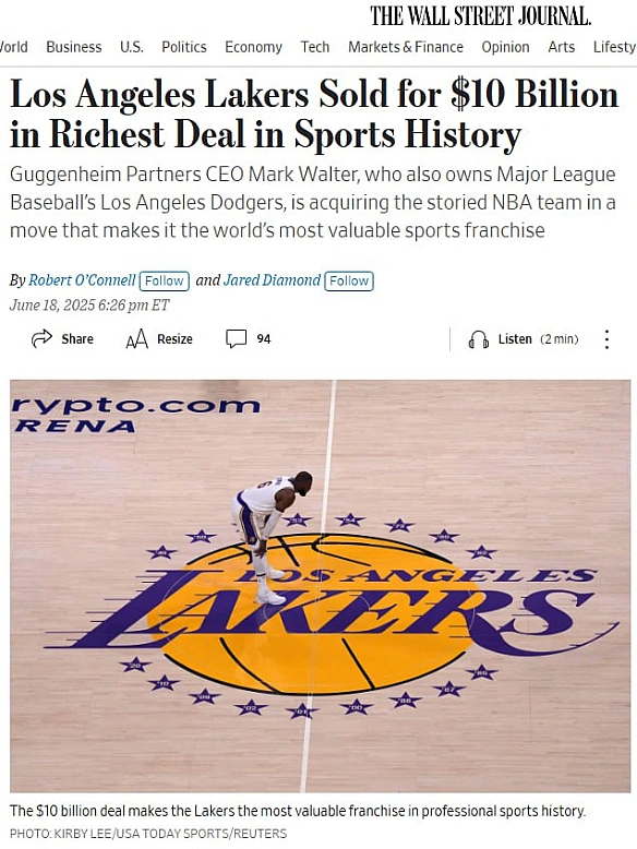 🏀 Los Angeles Lakers продано за $10 млрд — найдорожча угода в історії спортуСенсаційна новина: легендарний клуб НБА «Los Angele... - Ціна Держави на we.ua