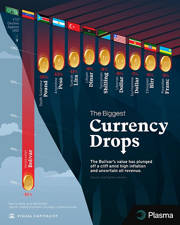 📉Найбільші обвали валют у 2025 році (станом на кінець червня)Visual Capitalist опублікував дані щодо найбільших «валютних пров... - Ціна Держави на we.ua