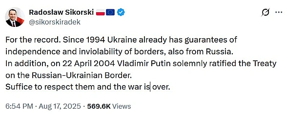 Глава МЗС Польщі Радослав Сікорський трохи попрацював істориком:Для довідки. З 1994 року Україна вже має гарантії незалежності ... - WAS на we.ua