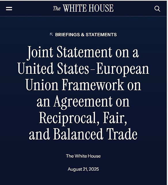 🇺🇸🇪🇺Білий дім опублікував рамкову угоду з ЄС про ″взаємну, справедливу й збалансовану торгівлю″:🔹ЄС погоджується скасувати мит... - Ціна Держави на we.ua