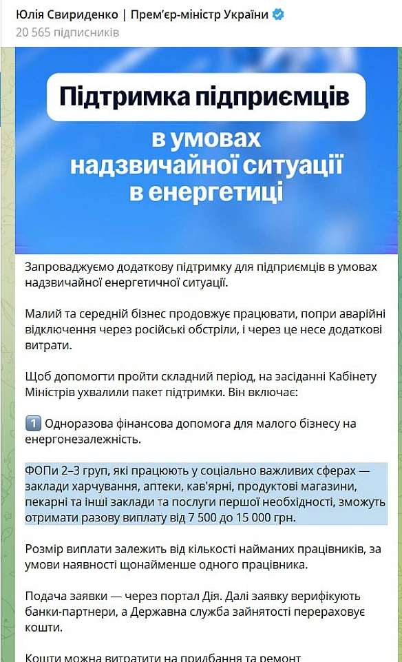 Пані прем'єр-міністр, не треба ніяких пільгових кредитів ФОПам. Просто не запроваджуйте ПДВ за оборот у понад 1 млн грн. І все.... - Ціна Держави on we.ua