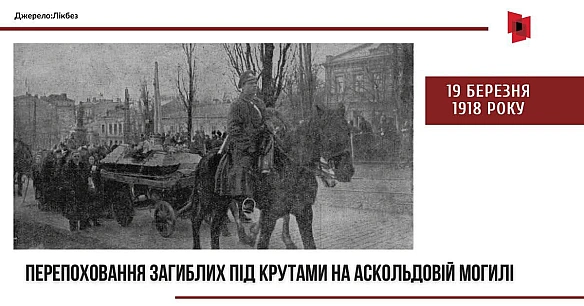 19 березня 1918 року відбулося урочисте перепоховання тіл загиблих у столиці під Крутами бійців Студентського помічного куреня –... - на we.ua
