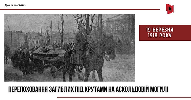 19 березня 1918 року відбулося урочисте перепоховання тіл загиблих у столиці під Крутами бійців Студентського помічного куреня –... - Український інститут національної пам'яті на we.ua