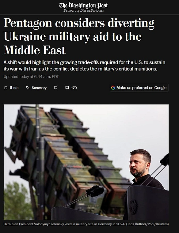 Пентагон може перенаправити ракети Patriot на Близький Схід замість України - Washington Post

Пентагон вивчає, чи варто перенап... - Ціна Держави на weua.dev