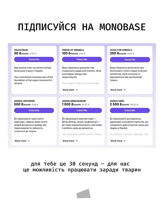 Іноді найважливіші речі займають найменше часу.Підписка на monobase — це 30 секунд, які допомагають нам щотижня відправляти ве... - Кожна тварина на we.ua