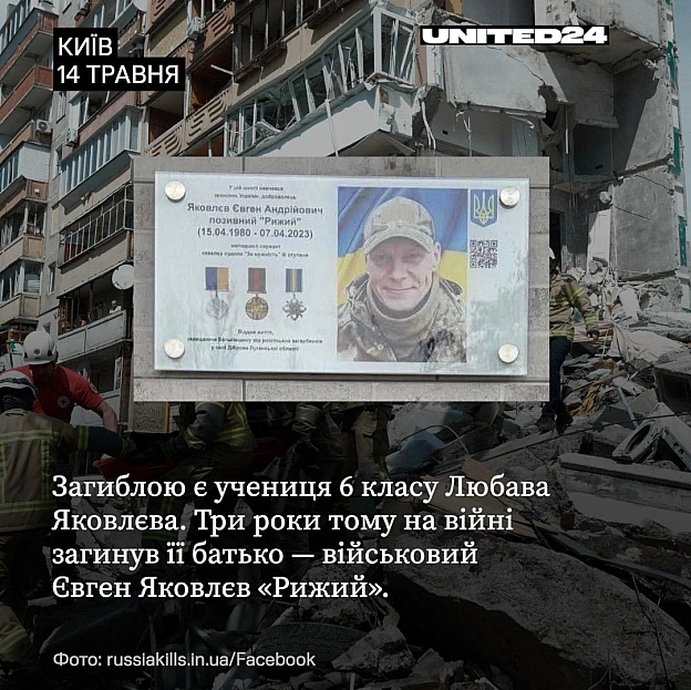 14 травня російська атака на Київ забрала життя 12-річної Любави Яковлєвої — учениці 6 класу.Вона стала однією з трьох дітей, ... - UNITED24 на we.ua