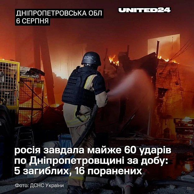 За добу росія майже 60 разів обстріляла 5 районів Дніпропетровщини. 5 людей загинули, 16 — поранені.📍Камʼянський район: 3 заги... - on we.ua