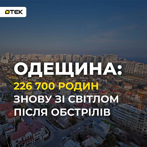 💡Одещина: 226,7 тис. родин знову зі світлом після обстрілів рфЕнергетики ДТЕК продовжують усувати наслідки масованої атаки 9 с... - на we.ua