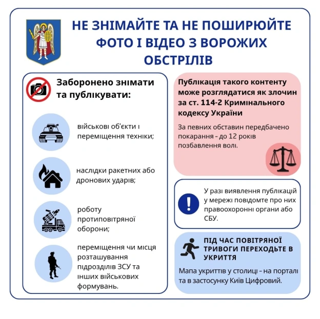 📵Не знімайте та не поширюйте фото і відео ворожих обстрілівПід час ворожих обстрілів на столицю в мережі з’являються фото- і в... - на we.ua